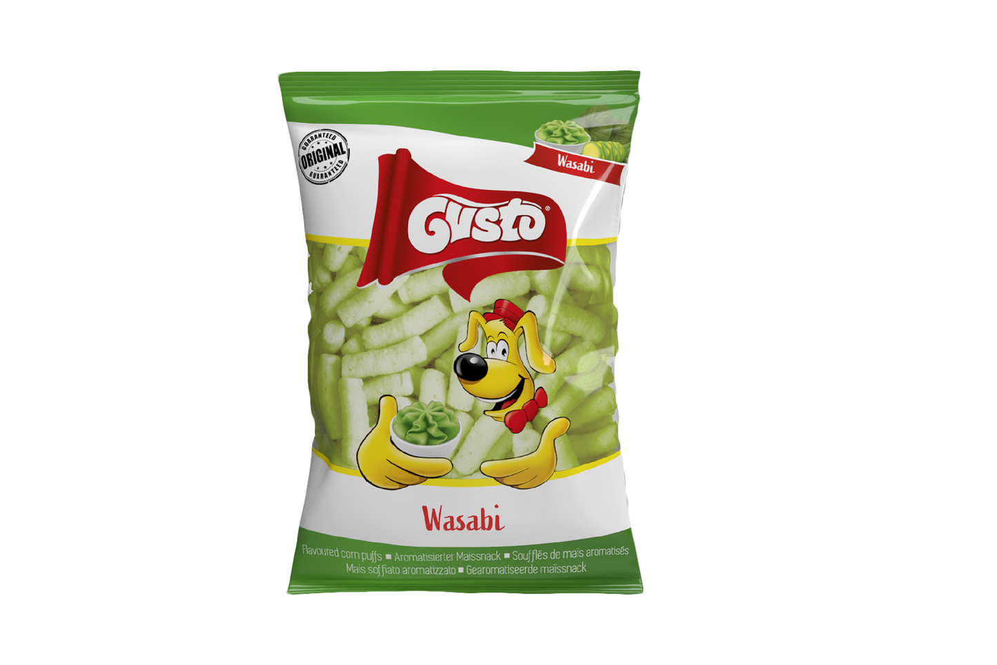 Wasabi flavoured corn puffs