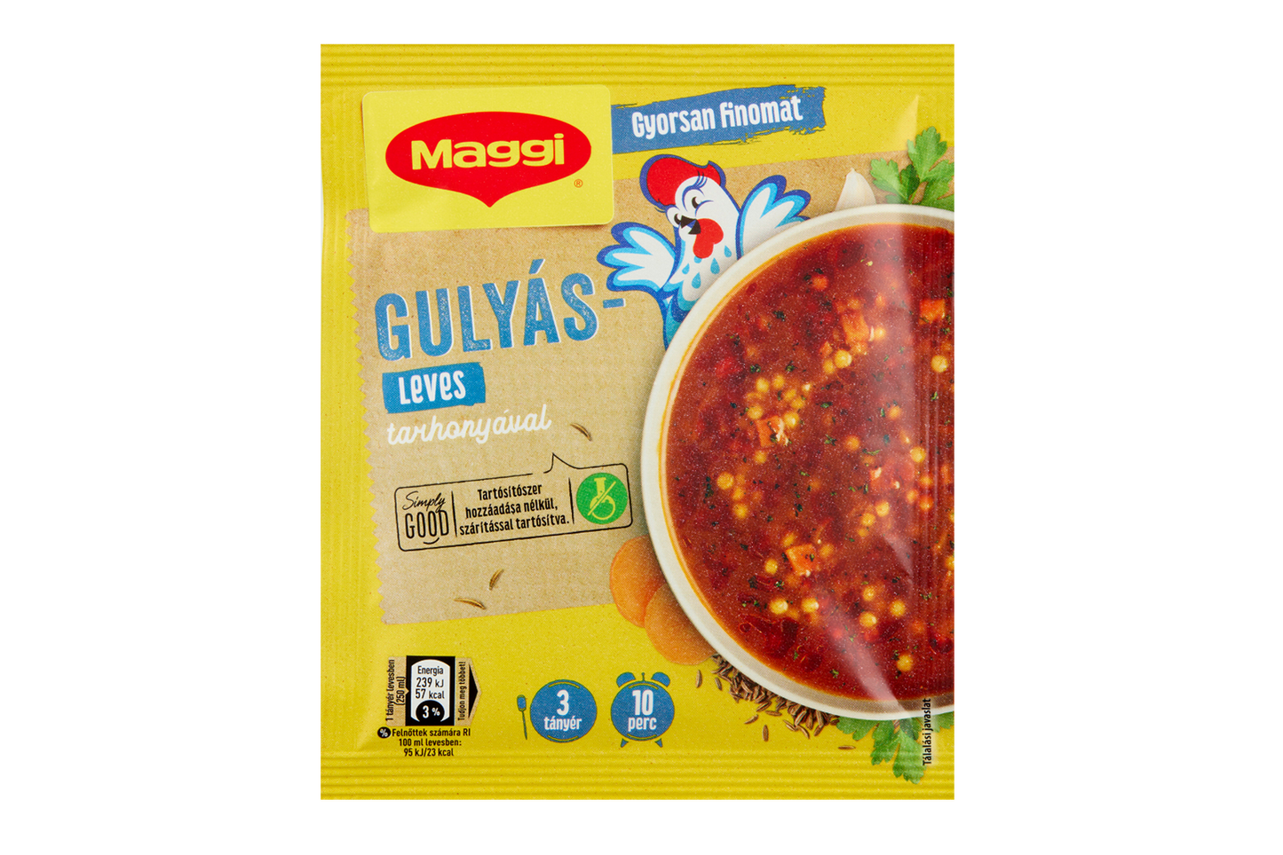 Instant hungarian goulash soup with tarragon pasta