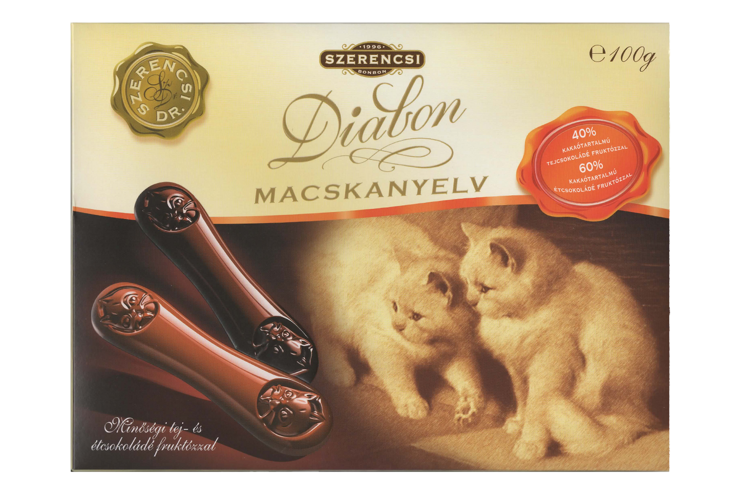 Cat tongue novelty milk and dark chocolate with fructose
