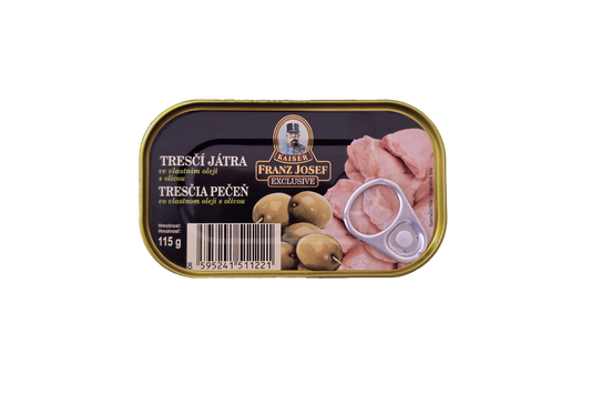 Franz Josef Kaiser Exclusive Icelandic Cod Liver in Own Oil with Olives 115g