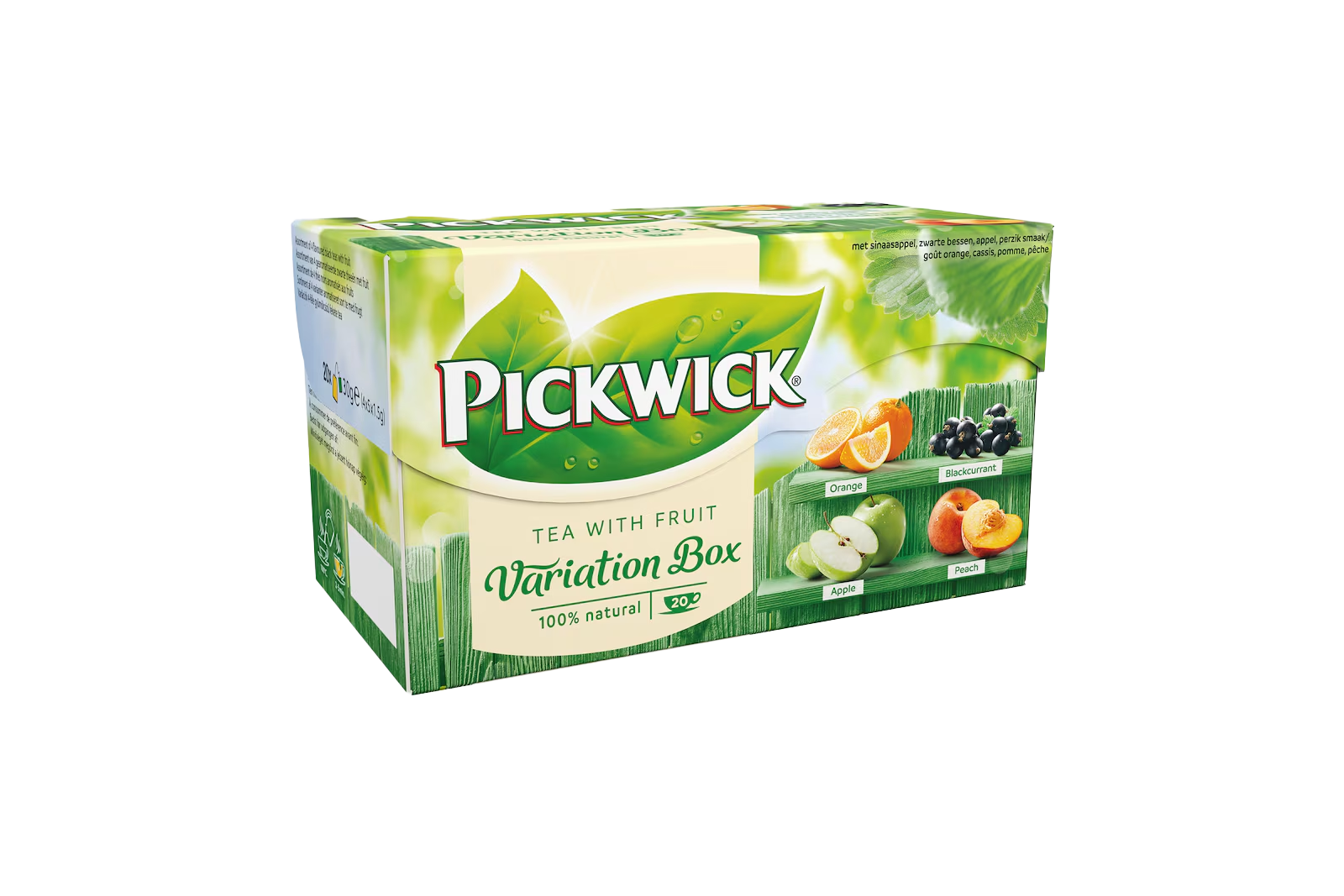 Pickwick Variation Box containing 4 fruit flavoured black teas, 20 bags of 30g each