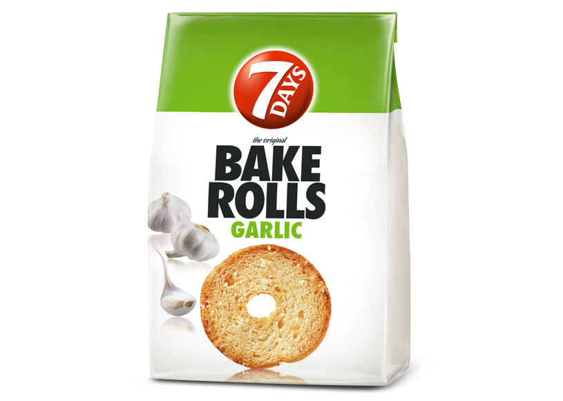 7 Days Bake Rolls garlic flavour 80g – crispy baked snack with bold garlic aroma