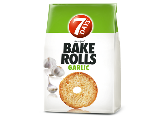 7 Days Bake Rolls garlic flavour 80g – crispy baked snack with bold garlic aroma