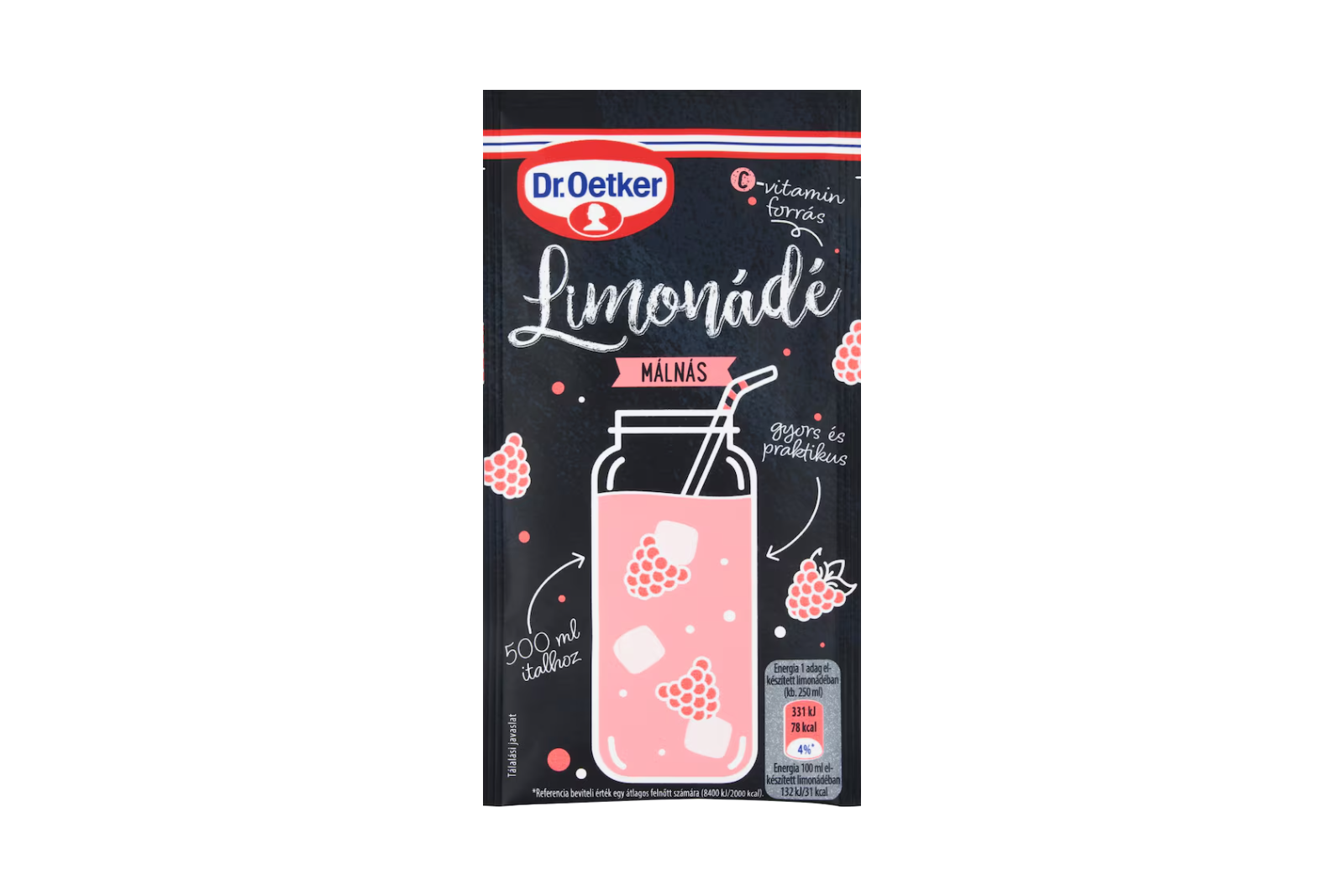 Dr. Oetker raspberry lemonade powder 40g – drink mix for 500ml fruity refreshment