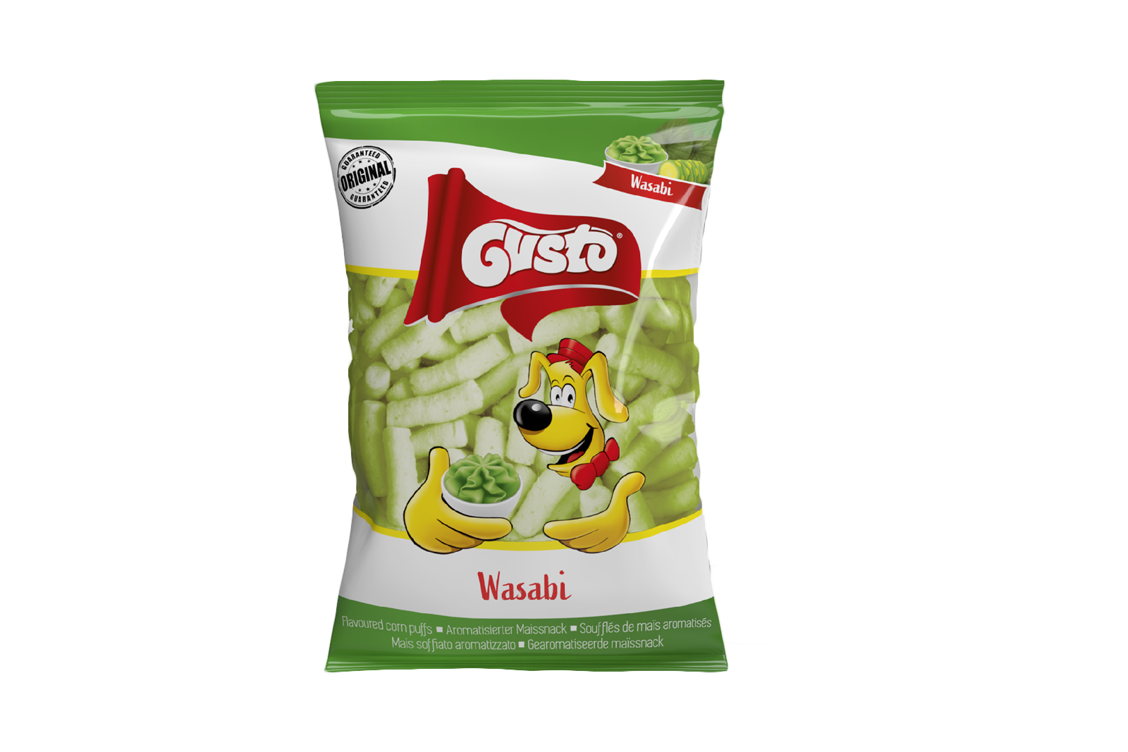 Wasabi flavoured corn puffs