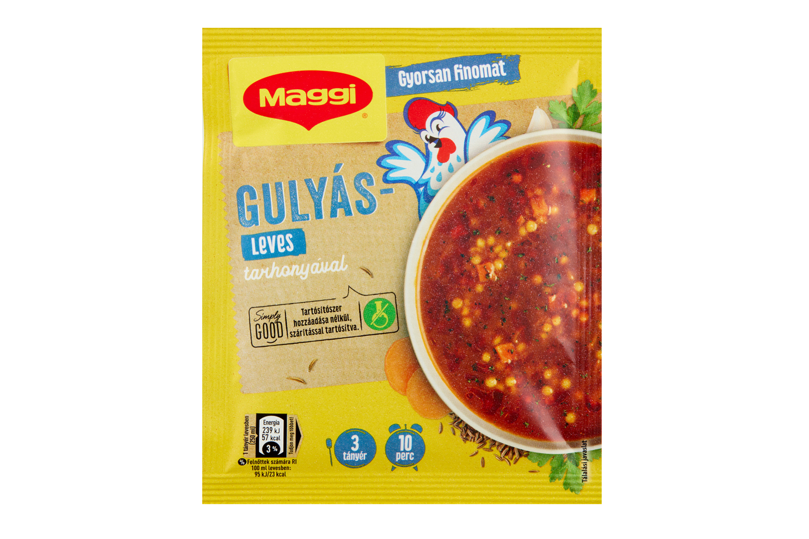Instant hungarian goulash soup with tarragon pasta