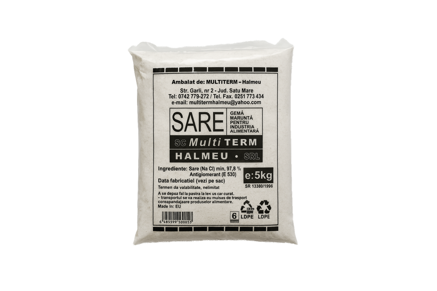 Multiterm Romanian rock salt 5kg – fine crystallized salt for food industry use