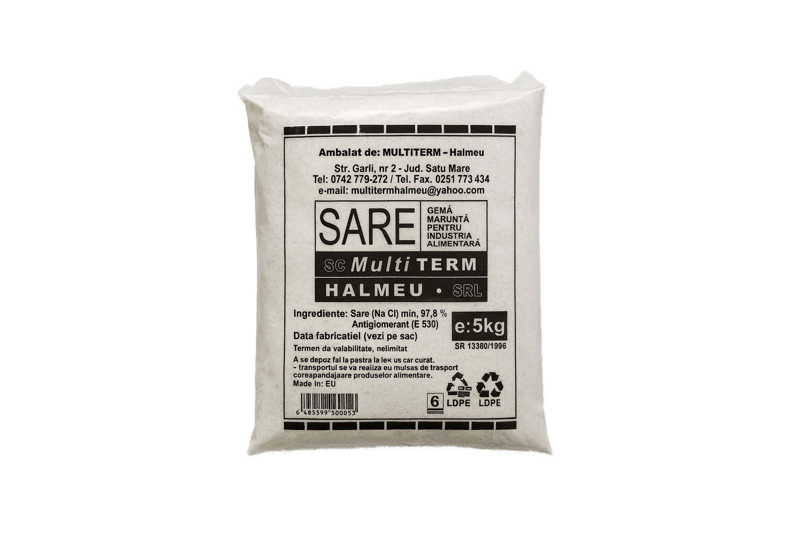 Multiterm Romanian rock salt 5kg – fine crystallized salt for food industry use