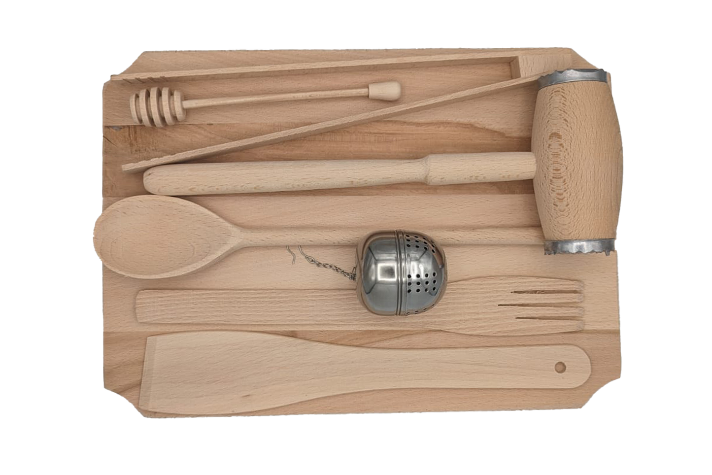 Perfect Home Hungarian 8pcs Hungarian Wooden Kitchen Utensil & Tea Infuser Set