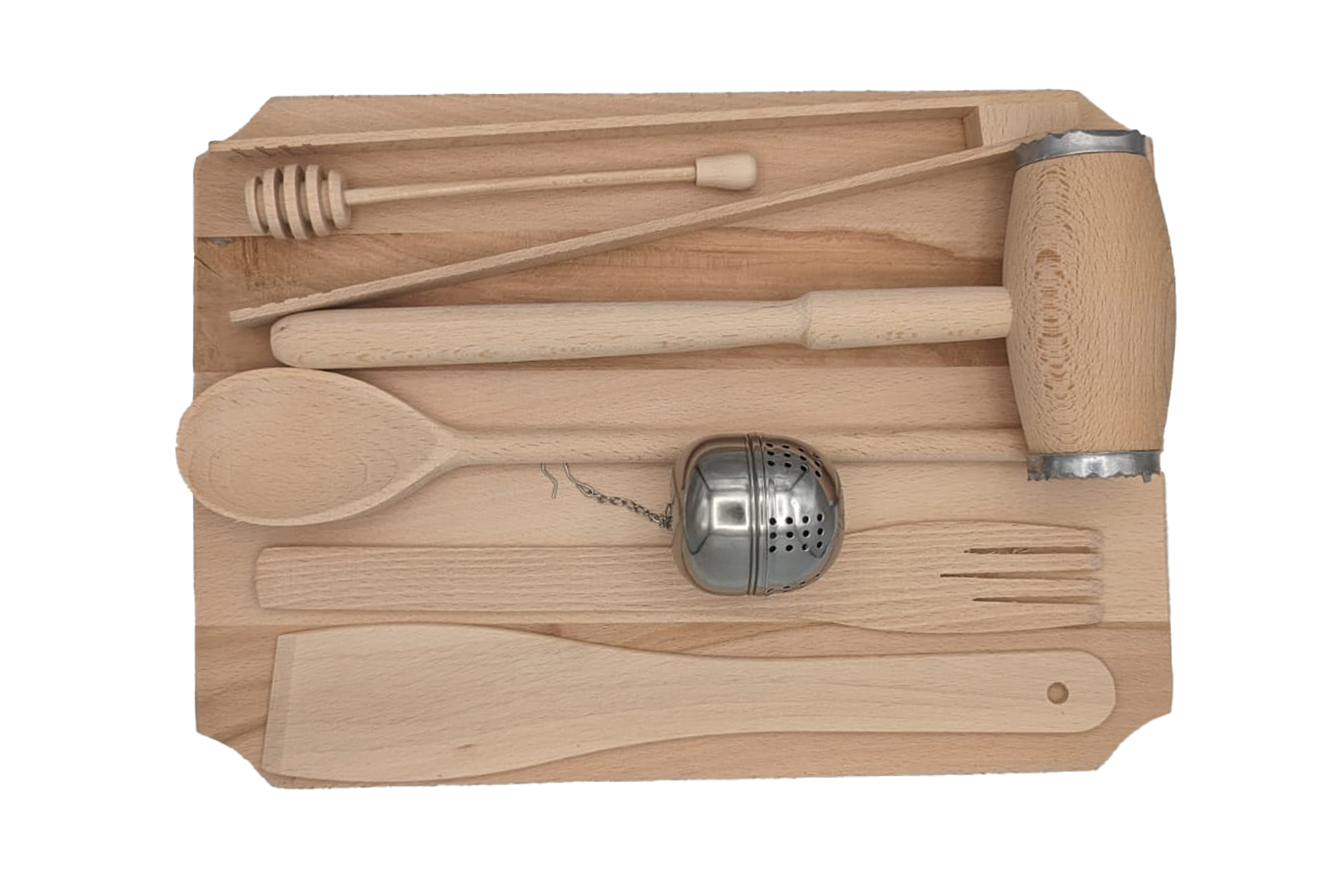 Perfect Home Hungarian 8pcs Hungarian Wooden Kitchen Utensil & Tea Infuser Set