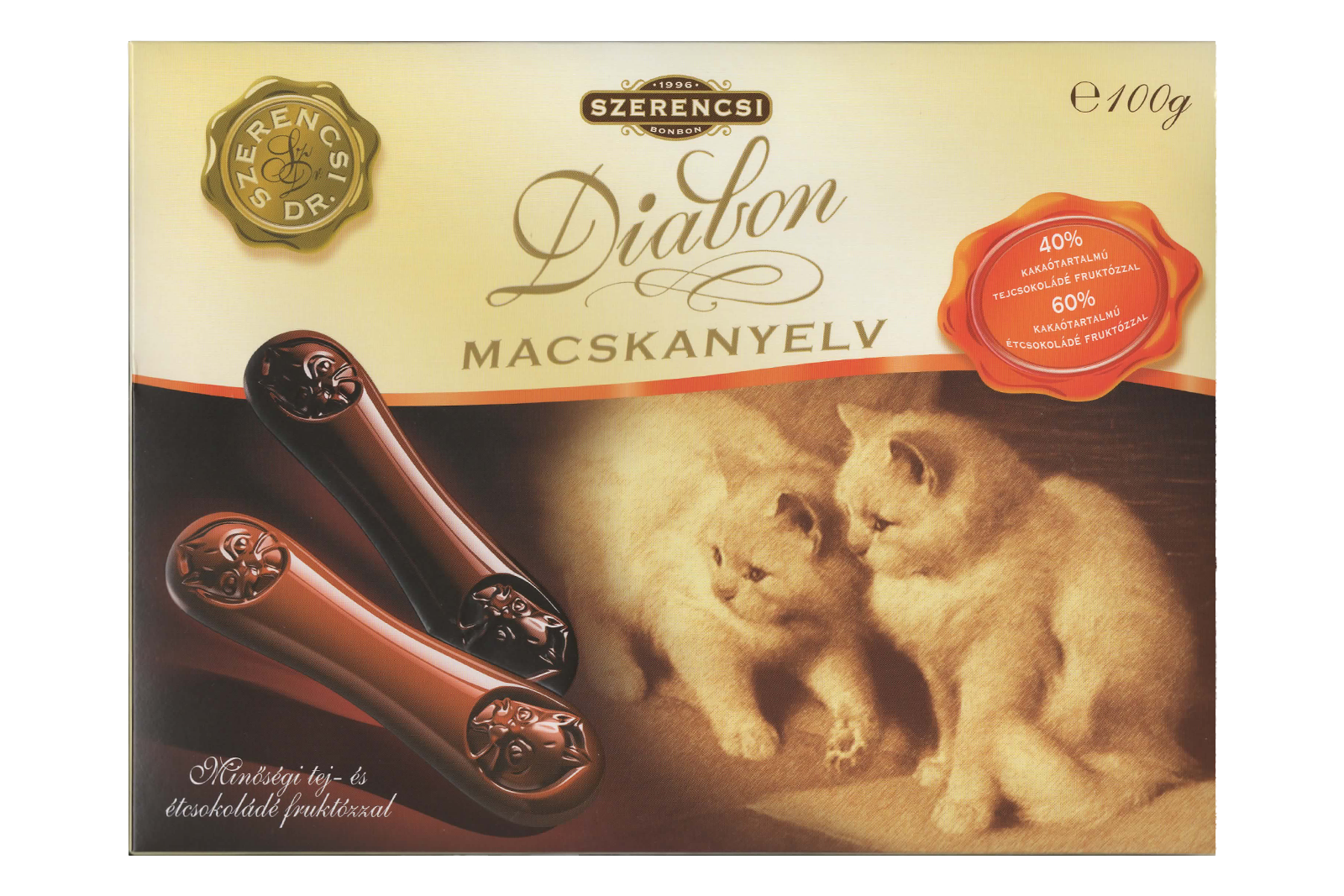 Cat tongue novelty milk and dark chocolate with fructose