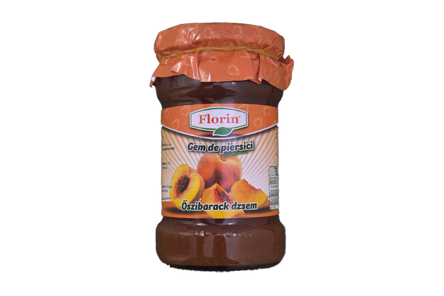 Florin peach jam 375g jar, rich Hungarian fruit preserve