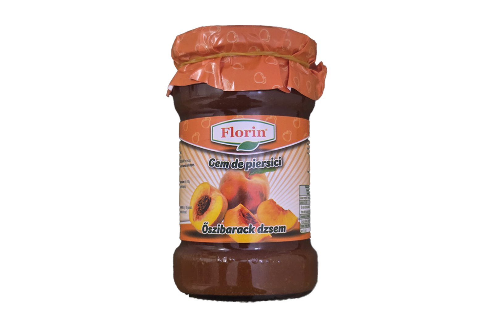 Florin peach jam 375g jar, rich Hungarian fruit preserve