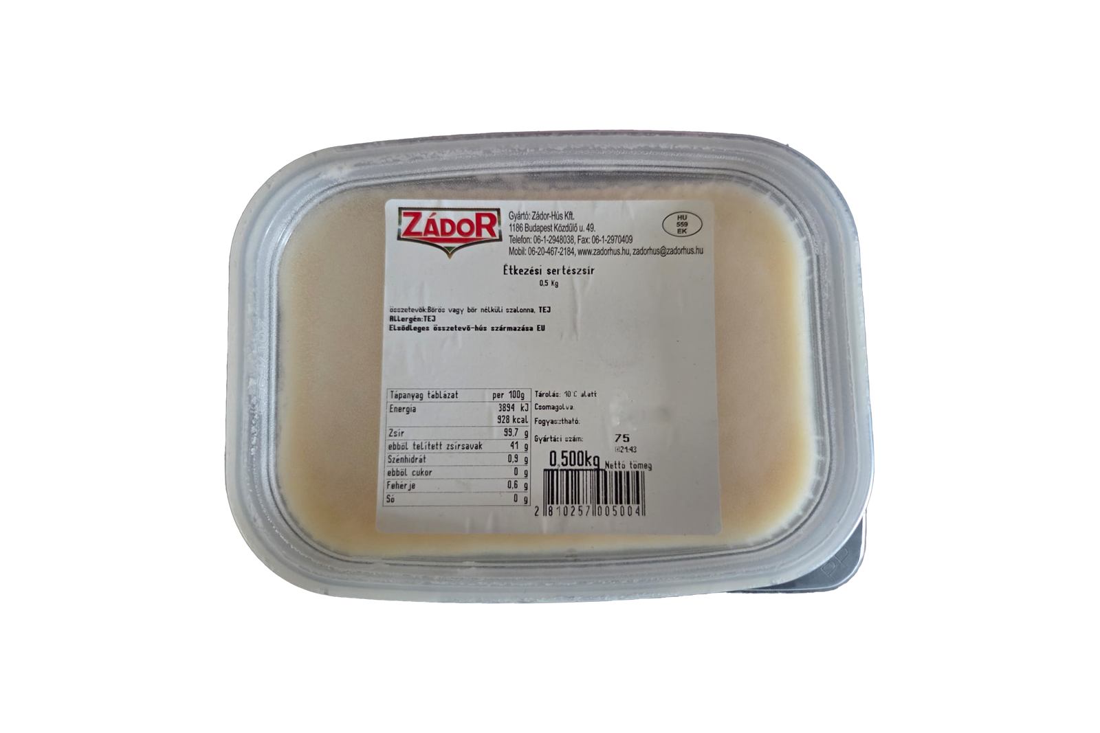 Zador Hungarian Rendered Pork Fat (Lard) 500g